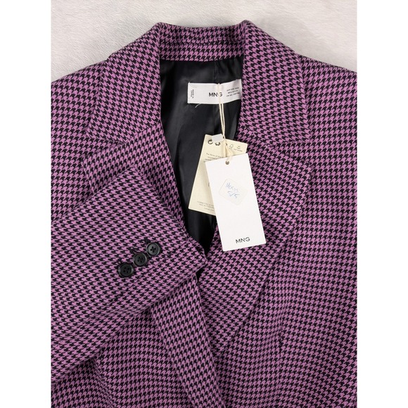 Mango Jackets & Blazers - NWT‎ Mango MNG Houndstooth Blazer Womens XXS Purple Black Americana Carlota Coat